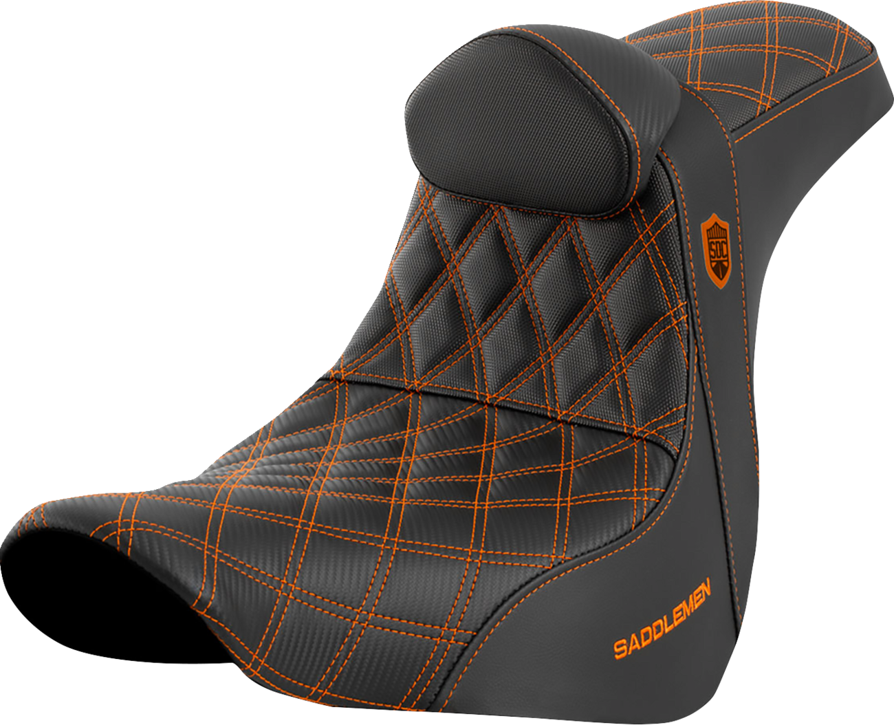 SADDLEMEN Pro Series SDC Performance Seat - with Backrest - Orange Stitch - FL/FX '18-'23 SC81829ORART