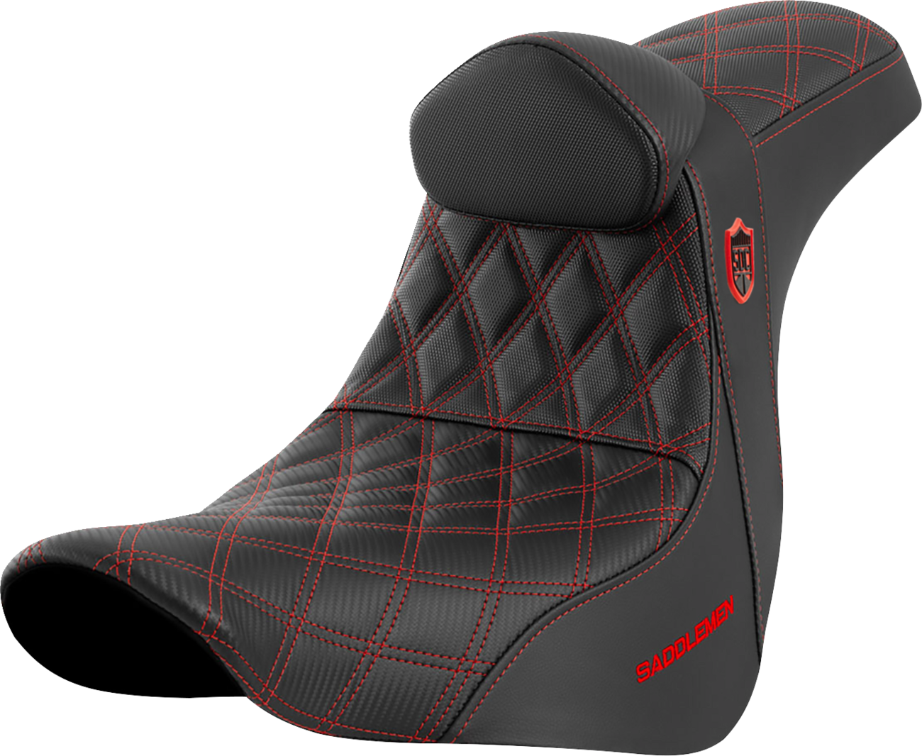 SADDLEMEN Pro Series SDC Performance Seat - with Backrest - Red Stitch - FL/FX '18-'23 SC81829REDRT