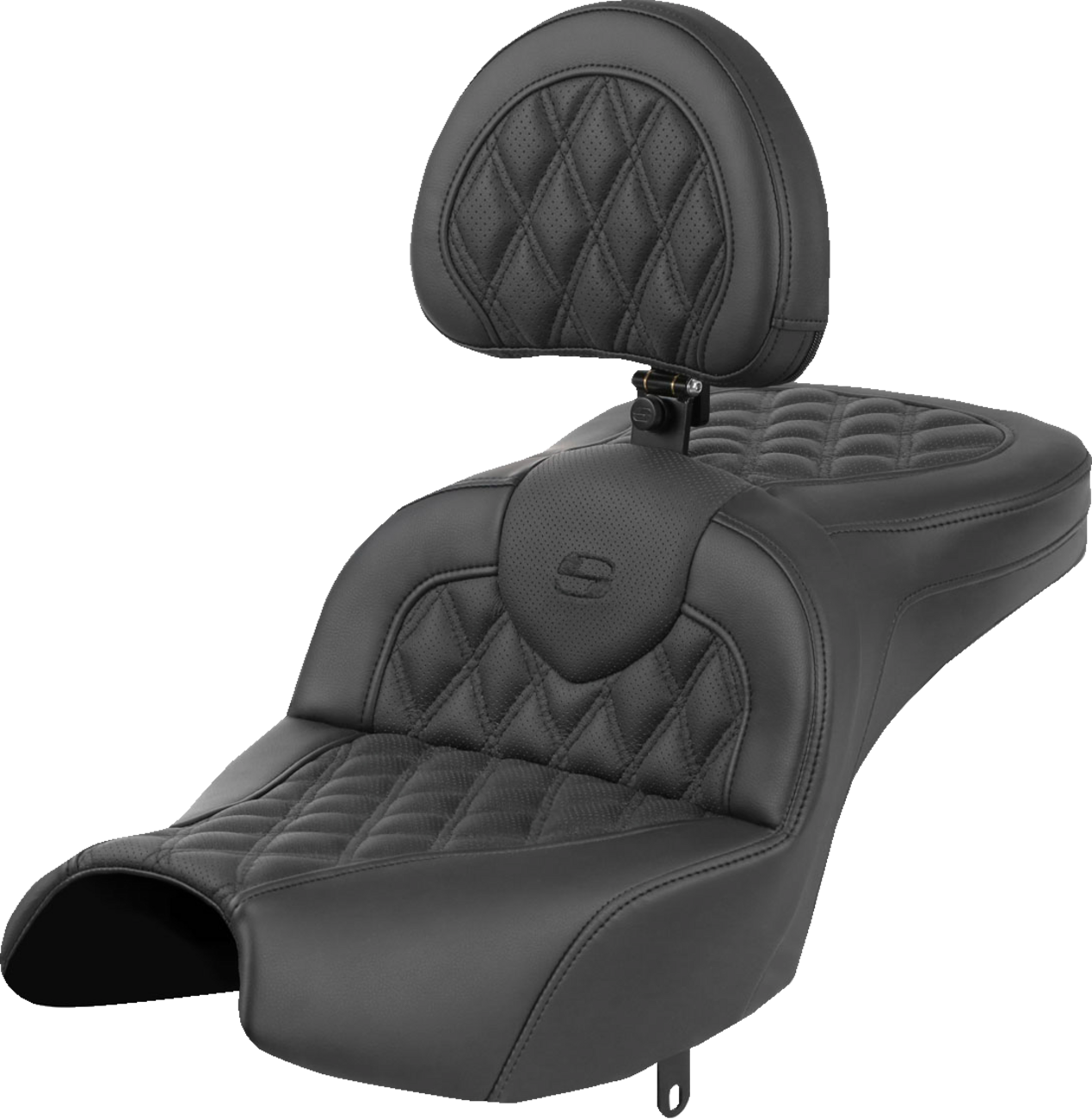 SADDLEMEN Roadsofa* Seat - With Backrest - Black - Lattice Stitch - Indian Pursuit '22-'24 I22-02-182BR