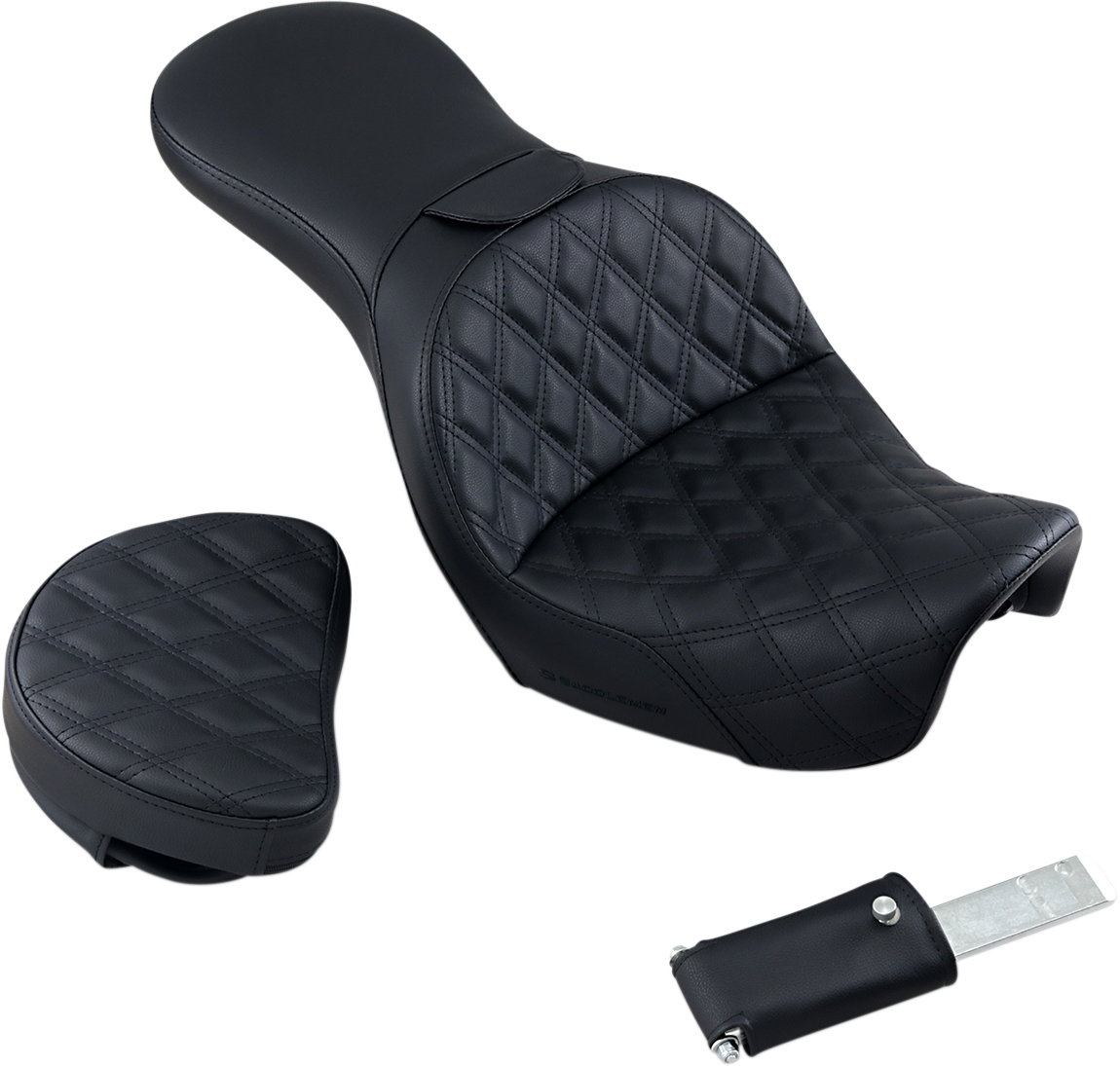 SADDLEMEN Explorer Seat - With Backrest - Lattice Stitched - Black - FXD 806-04-030LS