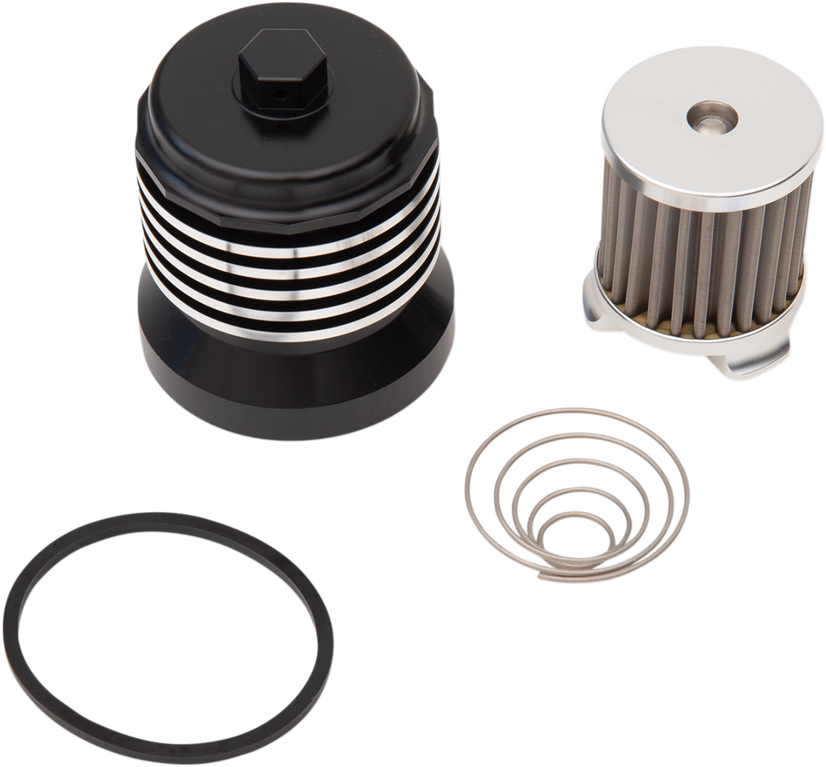 PC RACING Flo? "Spin-On" Oil Filter - Black with Polished Fins - Aprilia/BMW/Buell/H-D/Moto Guzzi/Yamaha PCS4BC